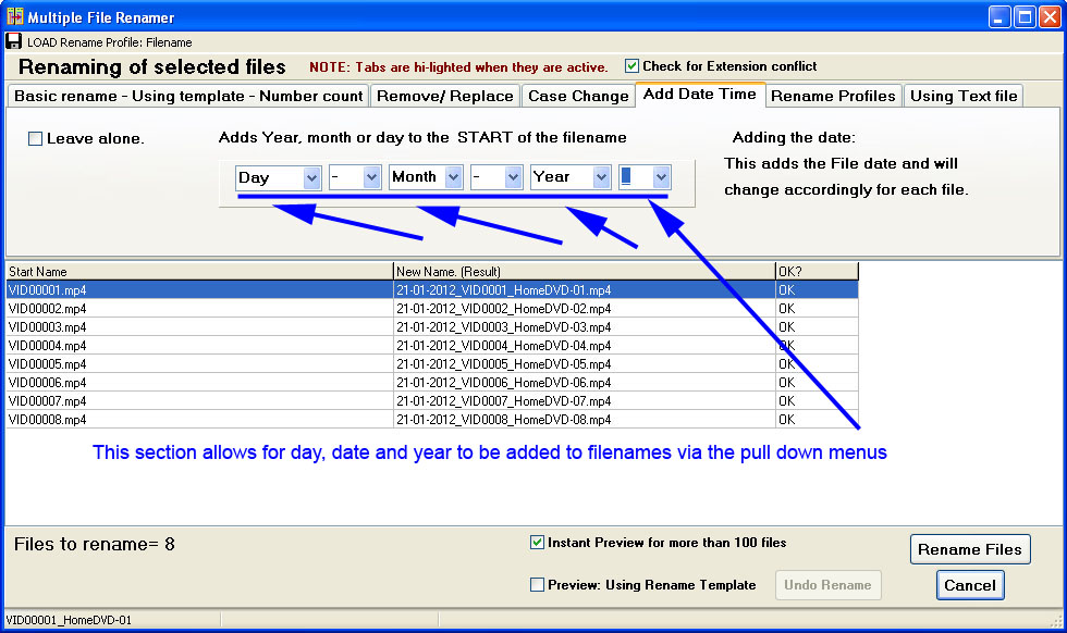Date/ time added to filename
