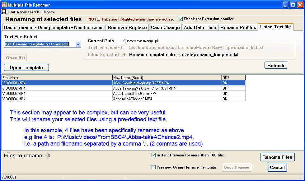 Renaming using a text file