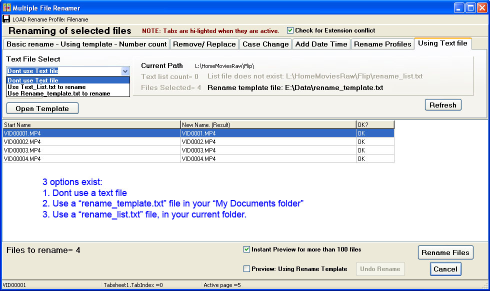 Renaming using a text file